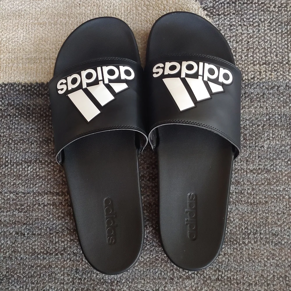 Adidas Adilette Comfort Slides, Men's Size 17, Black/White